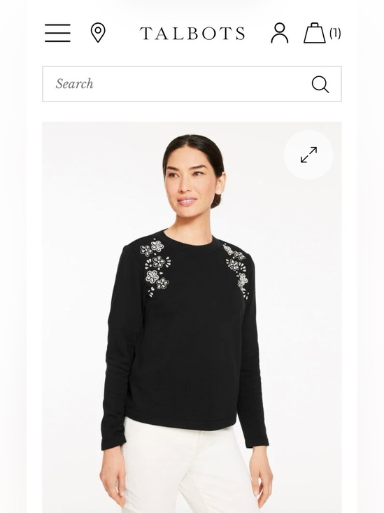 Talbots Tops - Talbots Black Crewneck Sweatshirt with Floral Embellishment